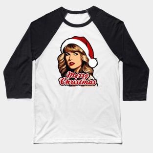 Beautiful Girl with Santa Hat and Merry Christmas Text Baseball T-Shirt